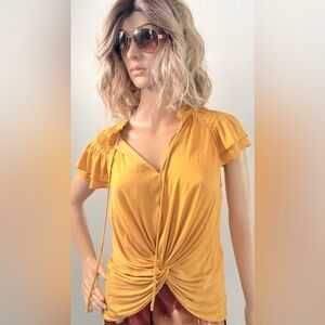 Current Air Los Angeles Women's Mustard Yellow Ruched Top in size Small